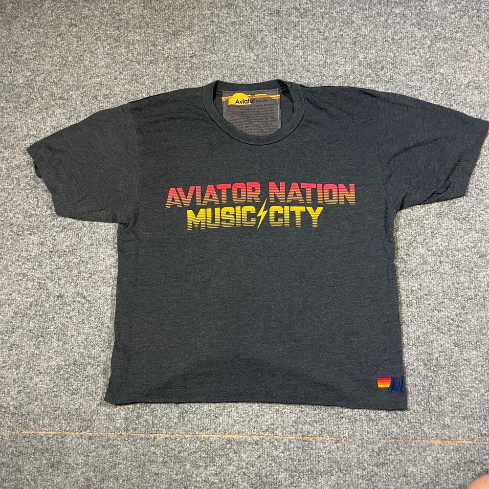 Aviator Nation Music City T-Shirt Size Medium Gray Retro Graphic Tee Nashville